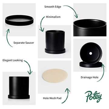 POTEY Ceramic Plant Pots - Set of 2, 3.8" Indoor Planters