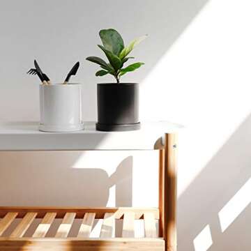 POTEY Ceramic Plant Pots - Set of 2, 3.8" Indoor Planters