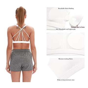 icyzone Padded Strappy Sports Bra Yoga Tops Activewear Workout Clothes for Women (S, Off White)