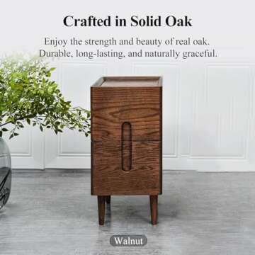 Cttasty Mid Century Modern Nightstand, Solid Wood Night Table, Minimalist Nightstand, Side Table for Bedroom, 2-Drawer Bedside Tables, Narrow Oak End Table Easy Installation (Walnut, 9.84inches)