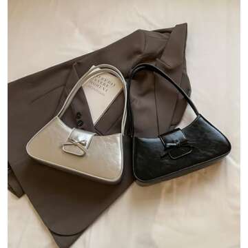 Black Leather Purses, Y2K Trendy Shoulder Bag for Women, Patent Leather Hobo Bags Clutch Handbags Cute Bow Purse