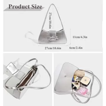 Black Leather Purses, Y2K Trendy Shoulder Bag for Women, Patent Leather Hobo Bags Clutch Handbags Cute Bow Purse