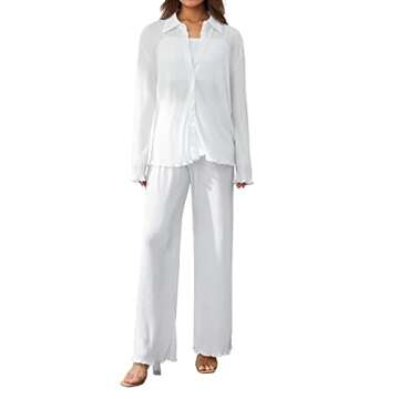 NUFIWI Women Y2K 2 Piece Pants Set Oversized Floral Printed Button Down Shirt High Waist Pants Outfi...