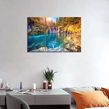 Waterfall Wall Art Plitvice Lakes National Park, Croatia Wall Art Paintings Prints On Canvas Nature Lanscape for Living Room Office Home Decor Modern Artwork