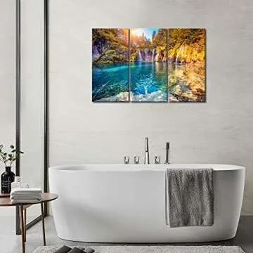 Waterfall Wall Art Plitvice Lakes National Park, Croatia Wall Art Paintings Prints On Canvas Nature Lanscape for Living Room Office Home Decor Modern Artwork