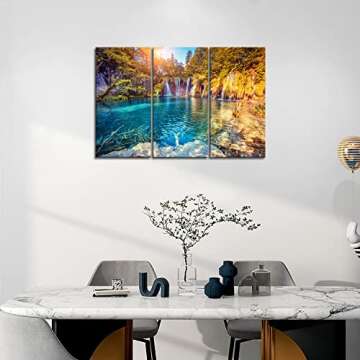 Waterfall Wall Art Plitvice Lakes National Park, Croatia Wall Art Paintings Prints On Canvas Nature Lanscape for Living Room Office Home Decor Modern Artwork