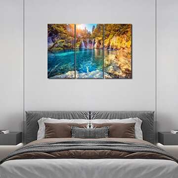 Waterfall Wall Art Plitvice Lakes National Park, Croatia Wall Art Paintings Prints On Canvas Nature Lanscape for Living Room Office Home Decor Modern Artwork