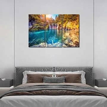 Waterfall Wall Art Plitvice Lakes National Park, Croatia Wall Art Paintings Prints On Canvas Nature Lanscape for Living Room Office Home Decor Modern Artwork
