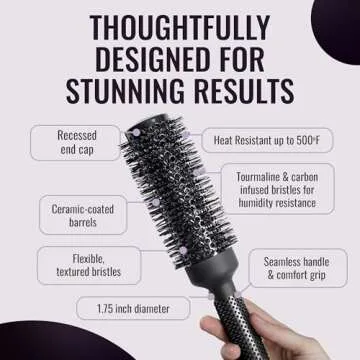 Ergo Ceramic Ionic Round Brush for Blow Out - Salon Quality Hair Brushes for Women - Roller Brush for Blow Drying, Wet and Dry Hair Styling, Volumizing Hair Care - ER43: 1.75"