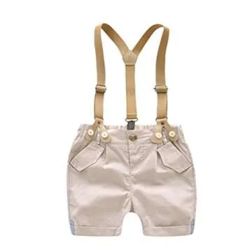 EGELEXY Toddler Baby Boys Gentleman Outfits Short Sleeve T-Shirt+Bib Pants+Bow Tie 3Pcs