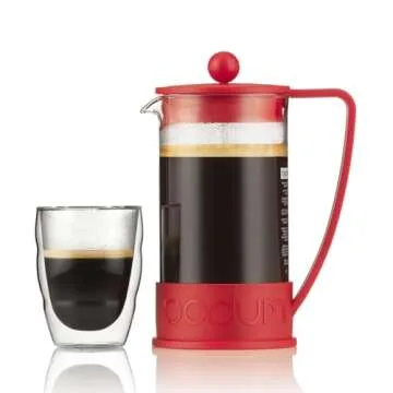 Bodum 34oz Brazil French Press Coffee Maker, High-Heat Borosilicate Glass, Red - Made in Portugal