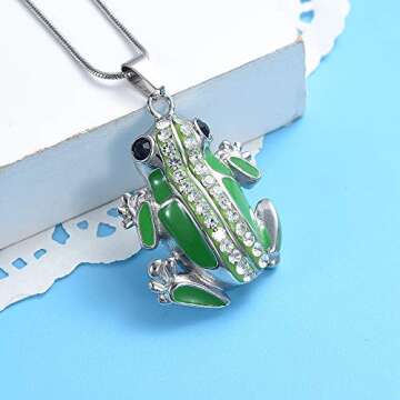 Frog Cremation Jewelry For Ashes With Shiny Crystal Green Skin Stainless Steel Pet Memorial Urn Neck...