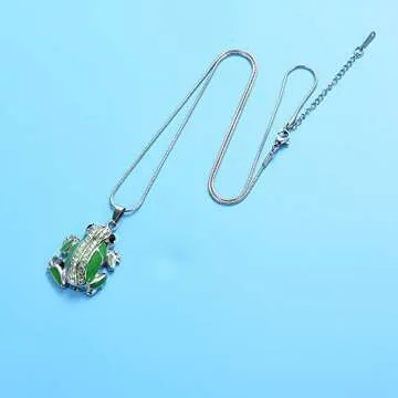 Frog Cremation Jewelry For Ashes With Shiny Crystal Green Skin Stainless Steel Pet Memorial Urn Necklace (Silver tone)