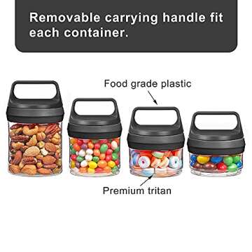 SELEWARE Stackable Snack Jars, Twist Lock Stackable Containers Set, Food Storage Travel Container for Storing Milk Protein Powder Snacks, BPA Free, 4-Piece for 1 Pack (Black, Total 31oz)