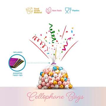 Prestee 200 Pack Clear Plastic Cellophane Bags Goodie Bags [4x6] with 4" Twist Ties, Candy Bags, Cookie Bags, Treat Bags with Ties, Clear Gift Bags, Cellophane Treat Bags (Pack of 200)