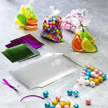 Prestee 200 Pack Clear Plastic Cellophane Bags Goodie Bags [4x6] with 4" Twist Ties, Candy Bags, Cookie Bags, Treat Bags with Ties, Clear Gift Bags, Cellophane Treat Bags (Pack of 200)