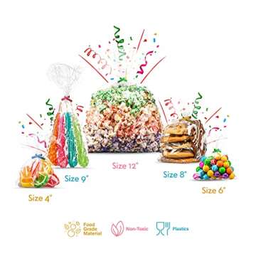 Prestee 200 Pack Clear Plastic Cellophane Bags Goodie Bags [4x6] with 4" Twist Ties, Candy Bags, Cookie Bags, Treat Bags with Ties, Clear Gift Bags, Cellophane Treat Bags (Pack of 200)