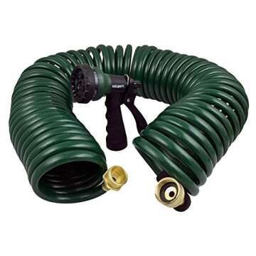 GHN-06 Heavy-duty EVA Recoil Garden Hose with 7-Pattern Spray Nozzle, Green, 50 Foot