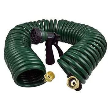 GHN-06 Heavy-duty EVA Recoil Garden Hose with 7-Pattern Spray Nozzle, Green, 50 Foot