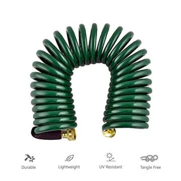 GHN-06 Heavy-duty EVA Recoil Garden Hose with 7-Pattern Spray Nozzle, Green, 50 Foot
