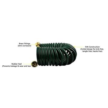 GHN-06 Heavy-duty EVA Recoil Garden Hose with 7-Pattern Spray Nozzle, Green, 50 Foot