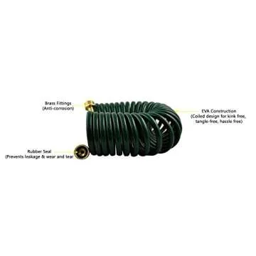 GHN-06 Heavy-duty EVA Recoil Garden Hose with 7-Pattern Spray Nozzle, Green, 50 Foot