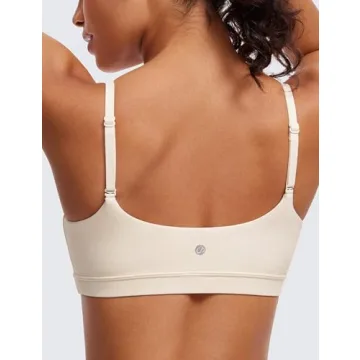 CRZ YOGA Womens Butterluxe Adjustable Spaghetti Strap Sports Bra - Scoop Neck Wireless Padded Bra Yoga Workout Crop Top White Apricot Medium