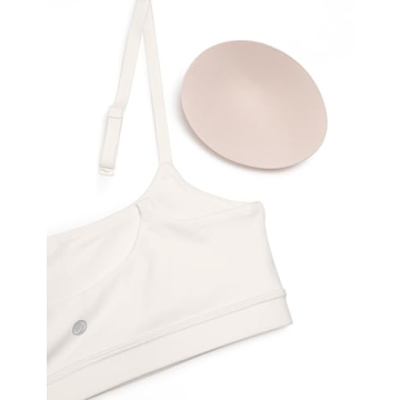 CRZ YOGA Womens Butterluxe Adjustable Spaghetti Strap Sports Bra - Scoop Neck Wireless Padded Bra Yoga Workout Crop Top White Apricot Medium