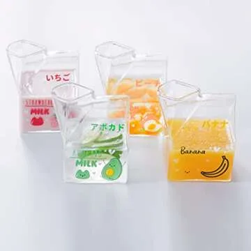 Kawaii Glass Milk Carton Cup Cute Strawberry Milk Cup Mini Creamer Pitcher Container Microwavable 12 Oz, 1Pcs