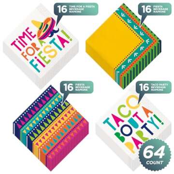Fiesta Party Supplies for Cinco De Mayo and Summer Parties (Four Assorted Designs, 16 Count Each (64...
