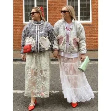 Wyeysyt Women's Cropped Puffer Jacket Winter Gingham Snap Plaid Short Padded Coats with Pockets(Green-L)