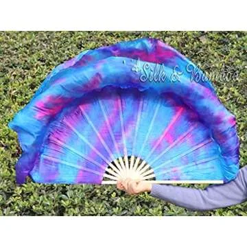 Winged Sirenny Large Single Belly Dance Silk Flutter, 45in Wide Short Silk Fan Veil Right Hand(Mermaid)