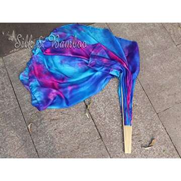 Winged Sirenny Large Single Belly Dance Silk Flutter, 45in Wide Short Silk Fan Veil Right Hand(Mermaid)