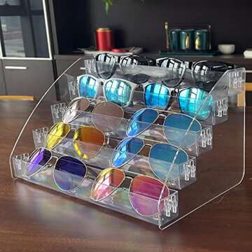 MineDecor 10 Piece Plastic Sunglasses Organizer Clear Eyeglasses Display Case 5 Tier Eyewear Storage...