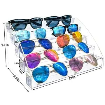 MineDecor 10 Piece Plastic Sunglasses Organizer Clear Eyeglasses Display Case 5 Tier Eyewear Storage Tray Box For Glasses Tabletop Holder Stand