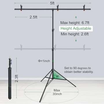LINCO Lincostore Green Screen Backdrop Kit 5x6.7ft, Portable Green Screen Stand with T-Shape Stand, ...