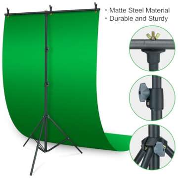 LINCO Lincostore Green Screen Backdrop Kit 5x6.7ft, Portable Green Screen Stand with T-Shape Stand, Green Screen Holder, Carrying Bag for Photography, Party, Decoration, Streaming, Video AM207
