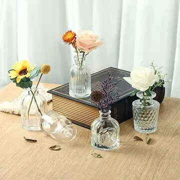 Bud Vases in Bulk - Small Glass Vase Set of 5 EylKoi Different Shape Vintage, Mini Vases Clear Small Vases for Flowers, Glass Bud Vase Glass Flower Clear Vases for Centerpiece Bulk, Wedding Table