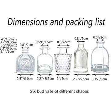 Bud Vases in Bulk - Small Glass Vase Set of 5 EylKoi Different Shape Vintage, Mini Vases Clear Small Vases for Flowers, Glass Bud Vase Glass Flower Clear Vases for Centerpiece Bulk, Wedding Table