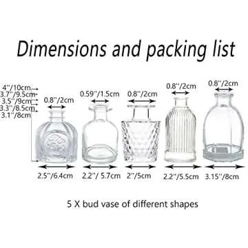 Bud Vases in Bulk - Small Glass Vase Set of 5 EylKoi Different Shape Vintage, Mini Vases Clear Small Vases for Flowers, Glass Bud Vase Glass Flower Clear Vases for Centerpiece Bulk, Wedding Table