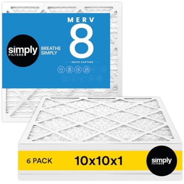 Simply 10x10x1 Air Filter, Merv 8, MPR 600, 6 Pack, Furnace Air Filter for HVAC (Actual Size: 9.75"x...