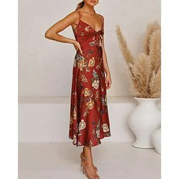 Fashionme Floral Summer Midi Satin Dress for Women