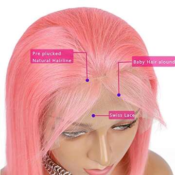 Guanyuhair Pre-plucked Short Bob Human Hair Lace Front Wigs Glueless Silky Straight 150% Full Density #pink Free Part Bob Wigs For Black Women 14inch
