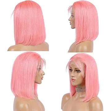 Guanyuhair Pre-plucked Short Bob Human Hair Lace Front Wigs Glueless Silky Straight 150% Full Density #pink Free Part Bob Wigs For Black Women 14inch
