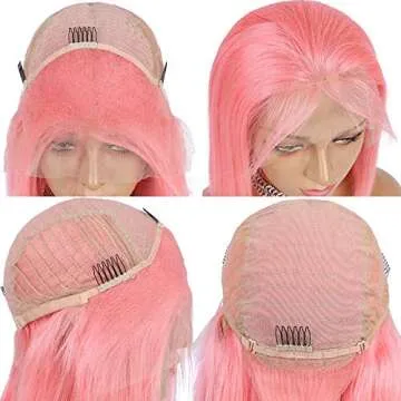 Guanyuhair Pre-plucked Short Bob Human Hair Lace Front Wigs Glueless Silky Straight 150% Full Density #pink Free Part Bob Wigs For Black Women 14inch