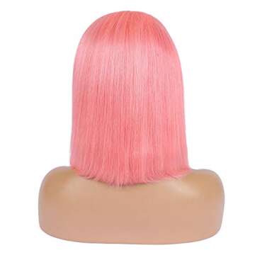 Guanyuhair Pre-plucked Short Bob Human Hair Lace Front Wigs Glueless Silky Straight 150% Full Density #pink Free Part Bob Wigs For Black Women 14inch