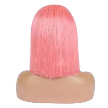 Guanyuhair Pre-plucked Short Bob Human Hair Lace Front Wigs Glueless Silky Straight 150% Full Density #pink Free Part Bob Wigs For Black Women 14inch