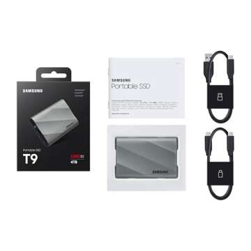 SAMSUNG T9 2TB, Portable SSD, up to 2000MB/s, USB 3.2 Gen 2x2 (20Gbps) NVMe, Rugged, for Photographe...