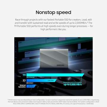 SAMSUNG T9 2TB, Portable SSD, up to 2000MB/s, USB 3.2 Gen 2x2 (20Gbps) NVMe, Rugged, for Photographers, Content Creators and Gaming, External Solid State Drive (MU-PK2T0G/WW) Gray