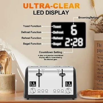 Lainsten 4 Slice Toaster with LED Display & Dual Controls